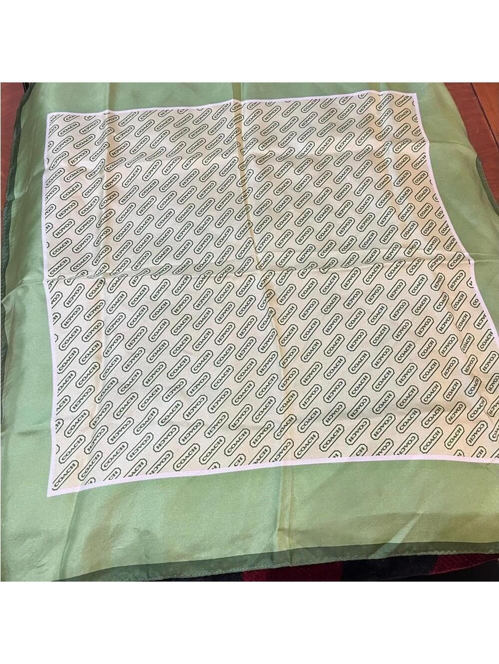 Coach Hamptons Collection Green & White Monogram Silk Scarf